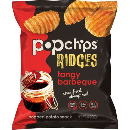 POPCHIPS Popchips 0.8oz. Tangy Barbeque Ridges Kosher Popped Potato Snack, PK24 10082666701122